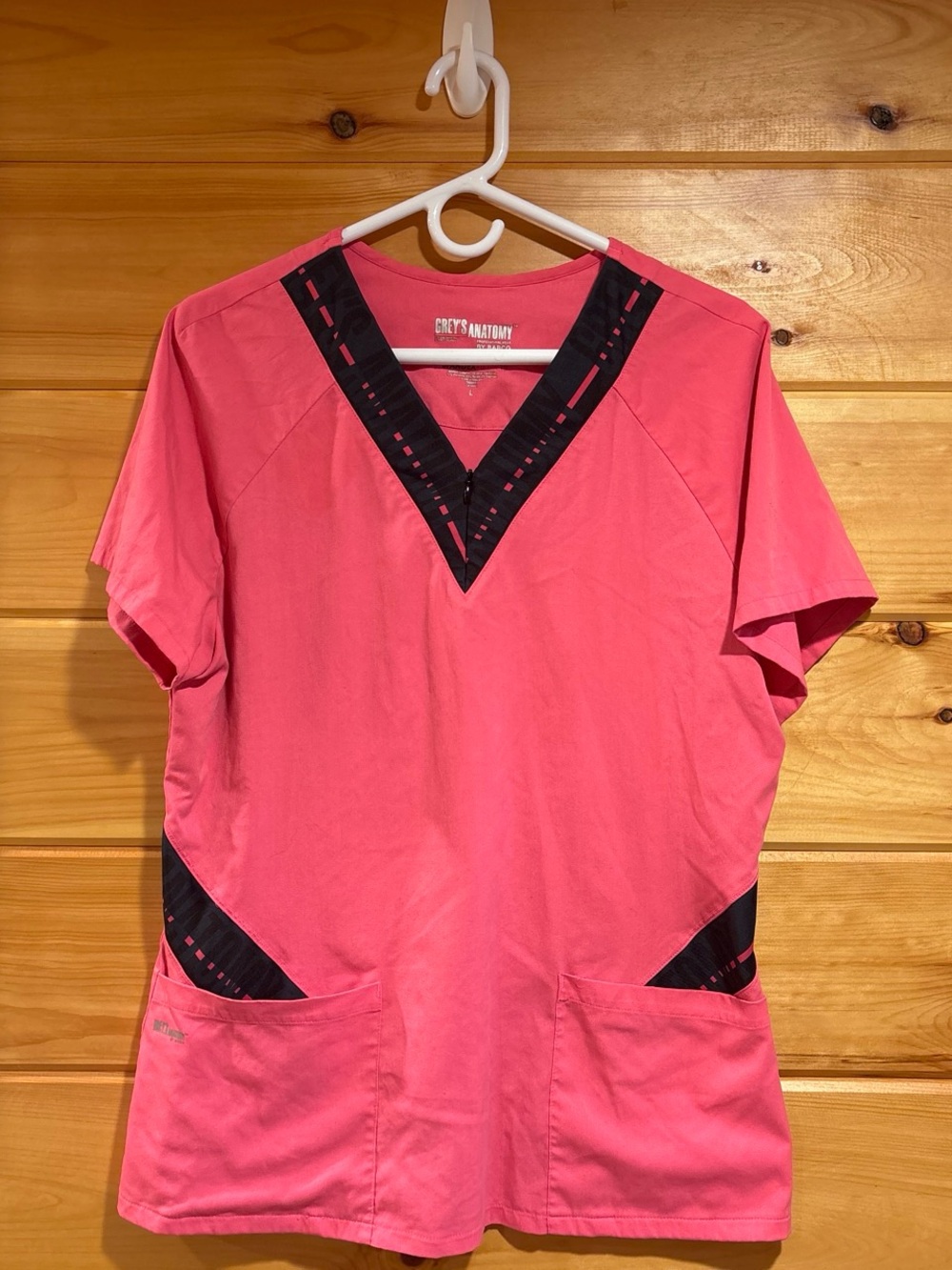 Grey's Anatomy Pink Scrub Top with Black Accents